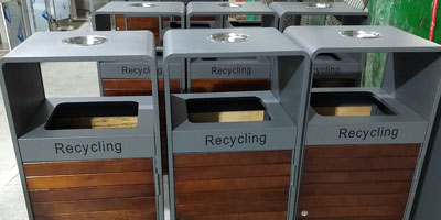 戶外鋼木分類(lèi)果皮箱園林廣場(chǎng)鋼木垃圾桶批量生產(chǎn)圖