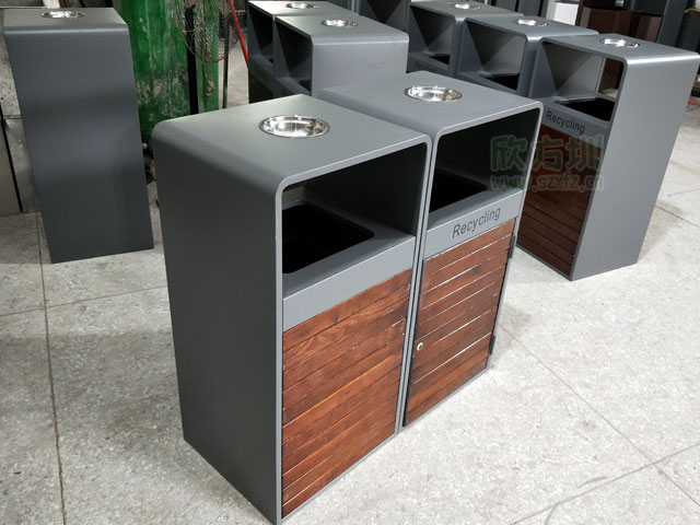 戶外鋼木分類(lèi)果皮箱園林廣場(chǎng)鋼木垃圾桶