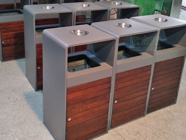 戶外鋼木分類(lèi)果皮箱園林廣場(chǎng)鋼木垃圾桶