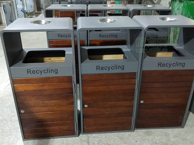 戶外鋼木分類(lèi)果皮箱園林廣場(chǎng)鋼木垃圾桶