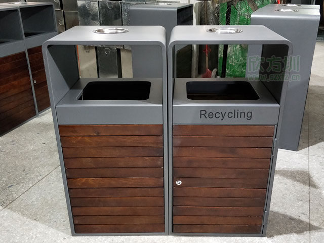 戶外鋼木分類(lèi)果皮箱園林廣場(chǎng)鋼木垃圾桶