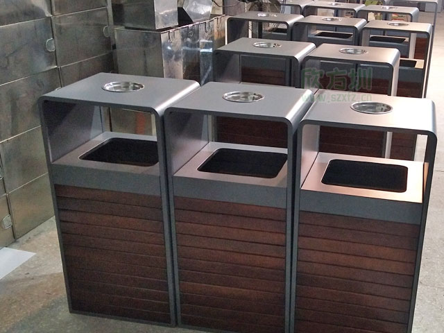 戶外鋼木分類(lèi)果皮箱園林廣場(chǎng)鋼木垃圾桶